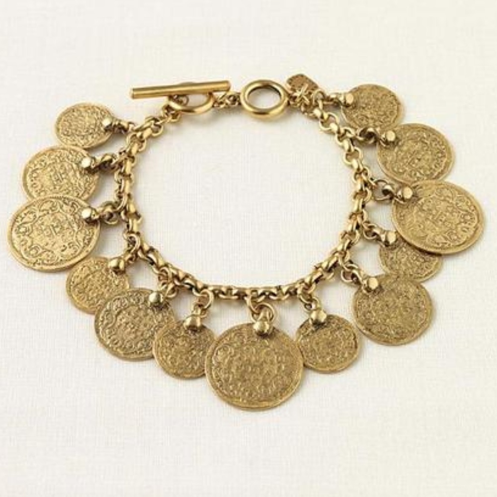 Stella & Dot | RAREDainty Gold Rare Rio Vintage Gold Coin Charms Toggle Bracelet